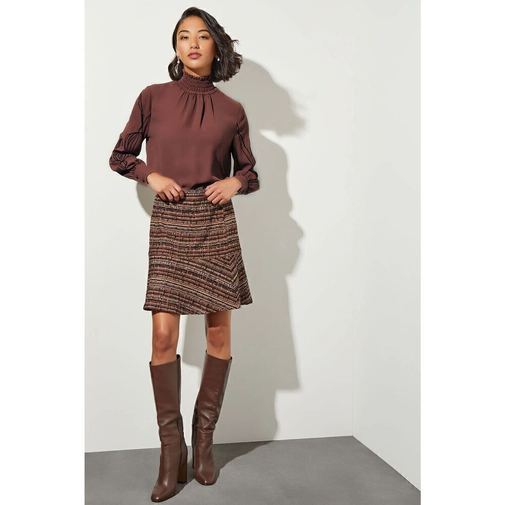 $205 New MING WANG Tweed Knit Flounced Above-the-Knee Skirt Size Medium